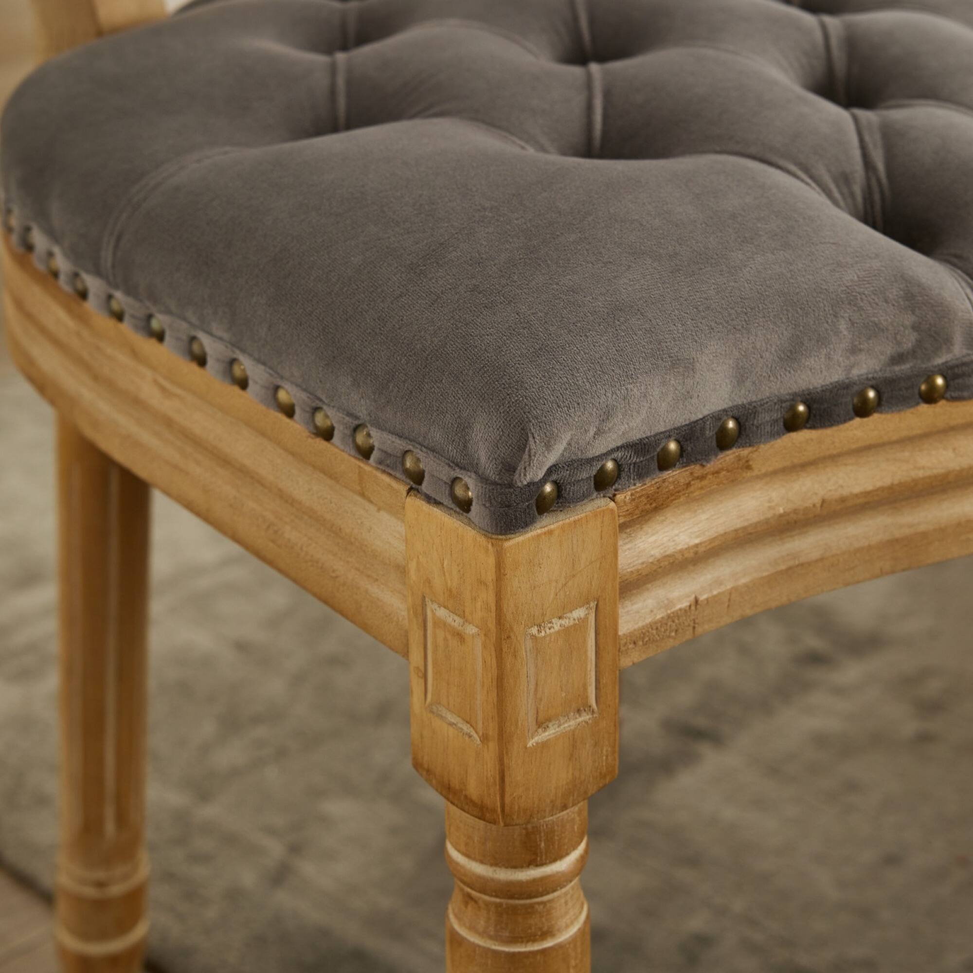 Alt View 8. GOODSILO - French Style Solid Wood Frame Antique Dining Chairs with Hand-Pulled Buckle Decoration and Nailhead Trim, Set of 2 - Gray.