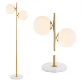 Jonathan Y - Oscar 60.5" 2-Light Modern Parisian Candlestick Iron LED Floor Lamp, /White - Brass Gold