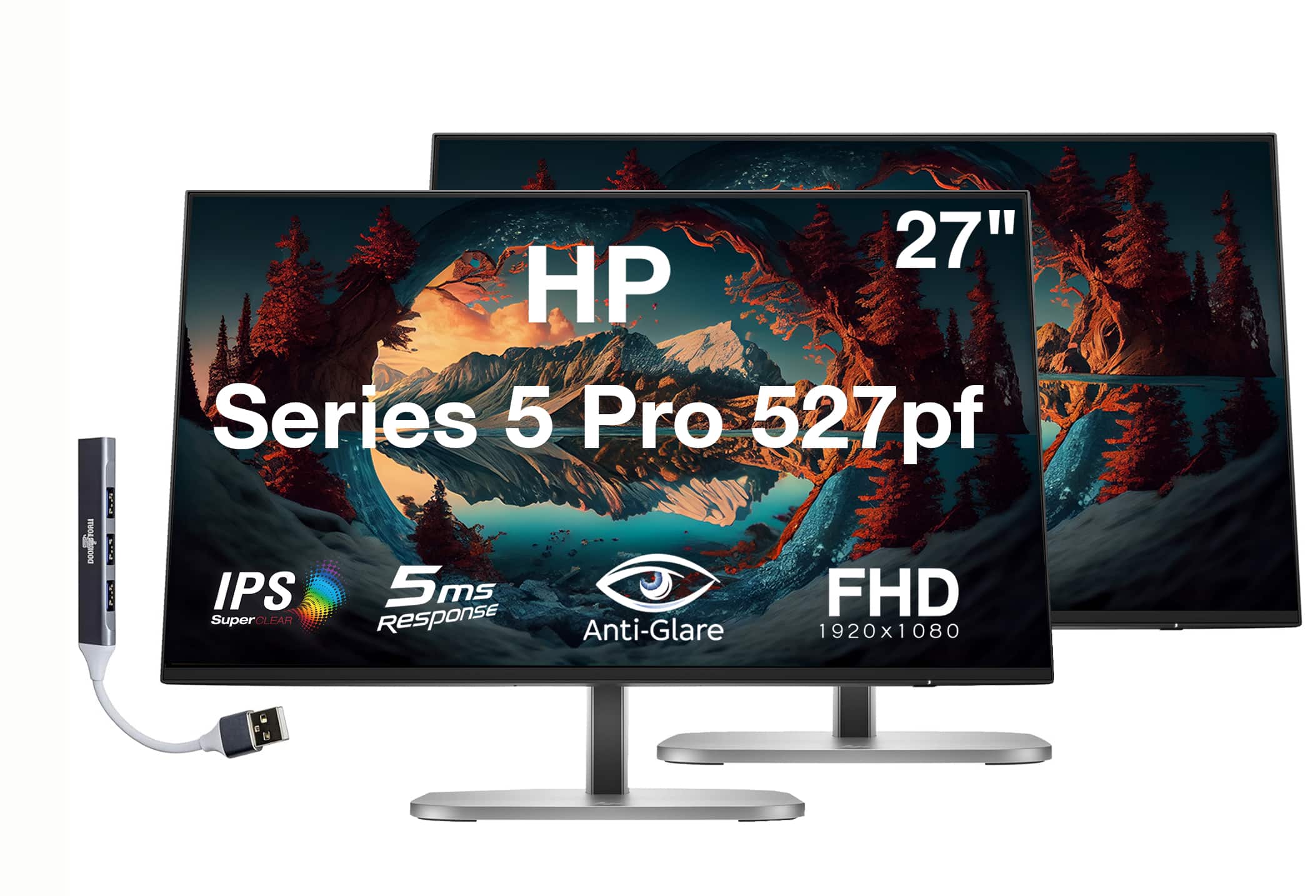 HP - Series 5 Pro 527pf 27" FHD IPS Monitor With 5ms Response Time, Pivot, Displayport, HDMI & DKZ (B28F5UT#ABA) 2 Pack - Black