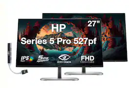 HP - Series 5 Pro 527pf 27" FHD IPS Monitor With 5ms Response Time, Pivot, Displayport, HDMI & DKZ (B28F5UT#ABA) 2 Pack - Black