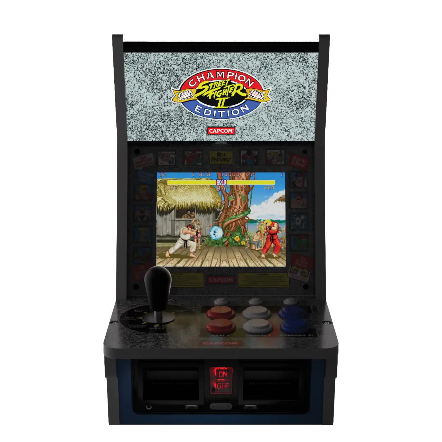 CHAMPION STREET FIGHTER II EDITION  
CAPCOM  

NEW FEATURES!  
- PLANE HATER SE  
- NEW KO 94  
- PLANE AS BEST!  
- T8 p Mare  
- CAPCOM  
- TWE FRAT OMTE  
- LAPUIM  
- ON OFF