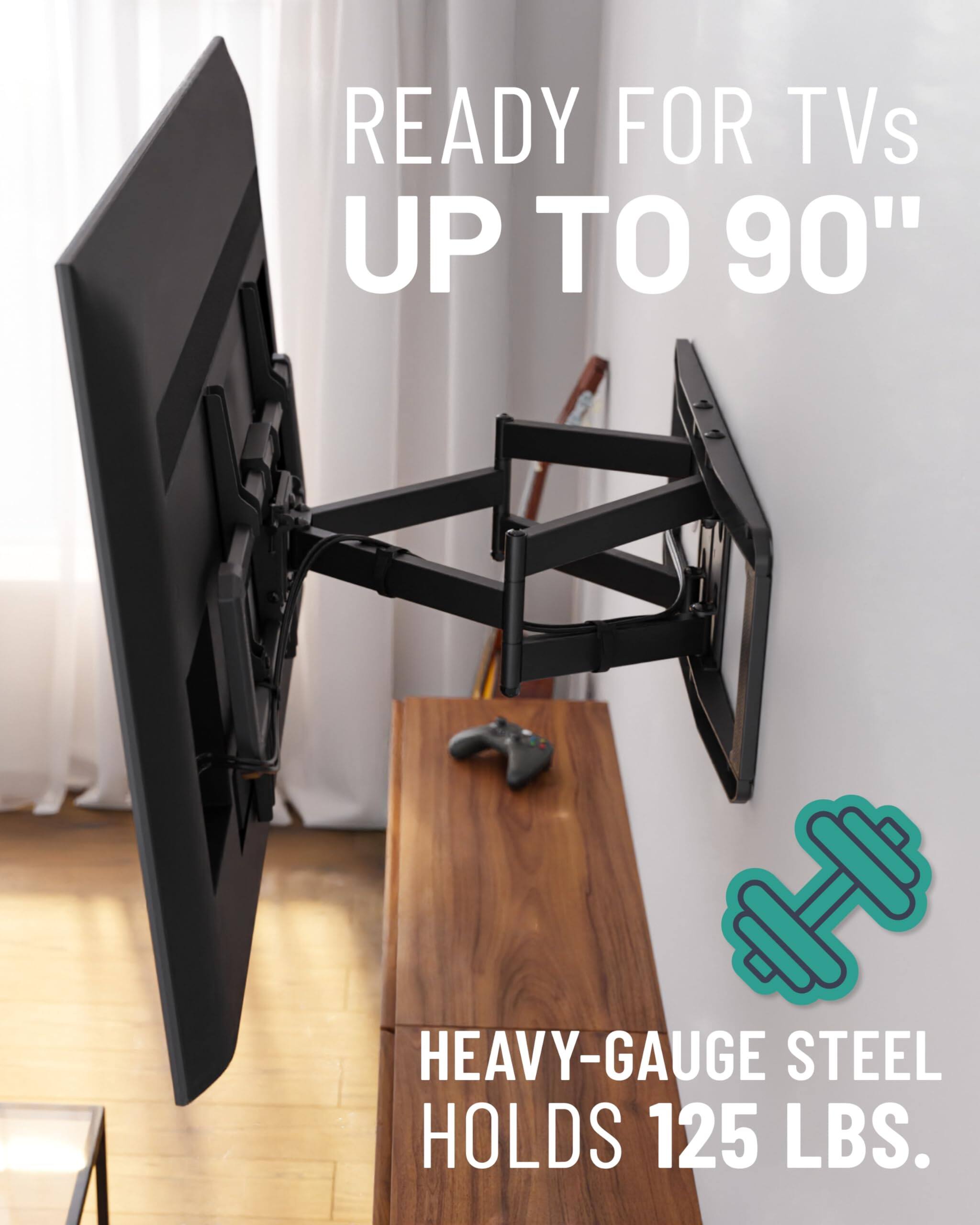 READY FOR TVs UP TO 90" HEAVY-GAUGE STEEL HOLDS 125 LBS.