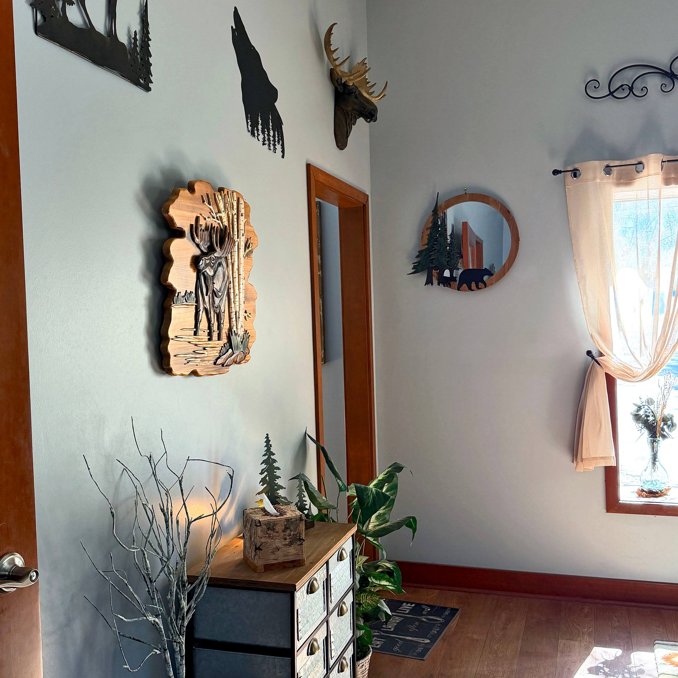 Alt View 5. Zeckos - Moose in Birch Forest 23.5 inch Rustic Intarsia Wood Wall Art Sculpture - Brown.
