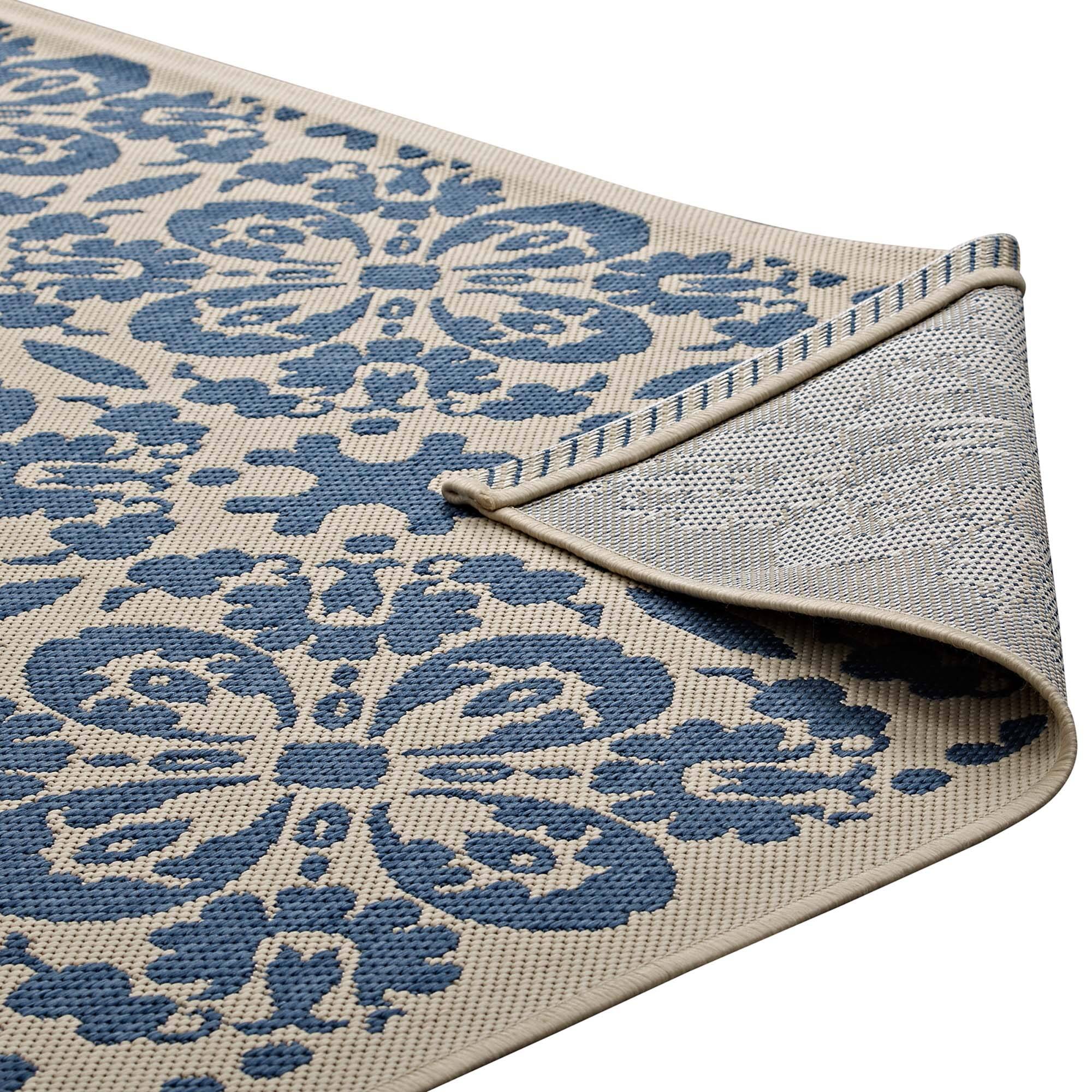 Alt View 5. Modway - Ariana Vintage Floral Trellis Indoor and Outdoor Area Rug - Blue and Beige.