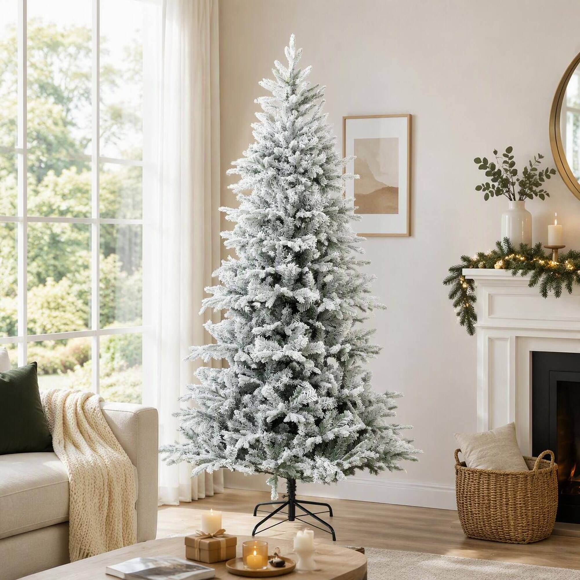 RYHNUYNE HOMCOM 7.5 Ft Artificial Frosted Christmas Tree, Realistic ...