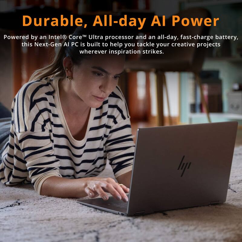 Durable, All-day AI Power

Powered by an Intel® Core™ Ultra processor and an all-day, fast-charge battery, this Next-Gen AI PC is built to help you tackle your creative projects wherever inspiration strikes.