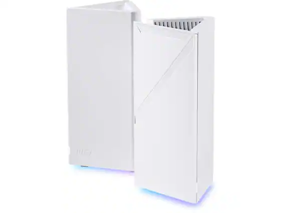 Front. MSI - MSI Roamii BE Pro Mesh 2-Pack (WiFi7, 11000, 6000 sq.ft., 200+ Devices, 2.5Gbps, MU MIMO MLO) - WHITE.
