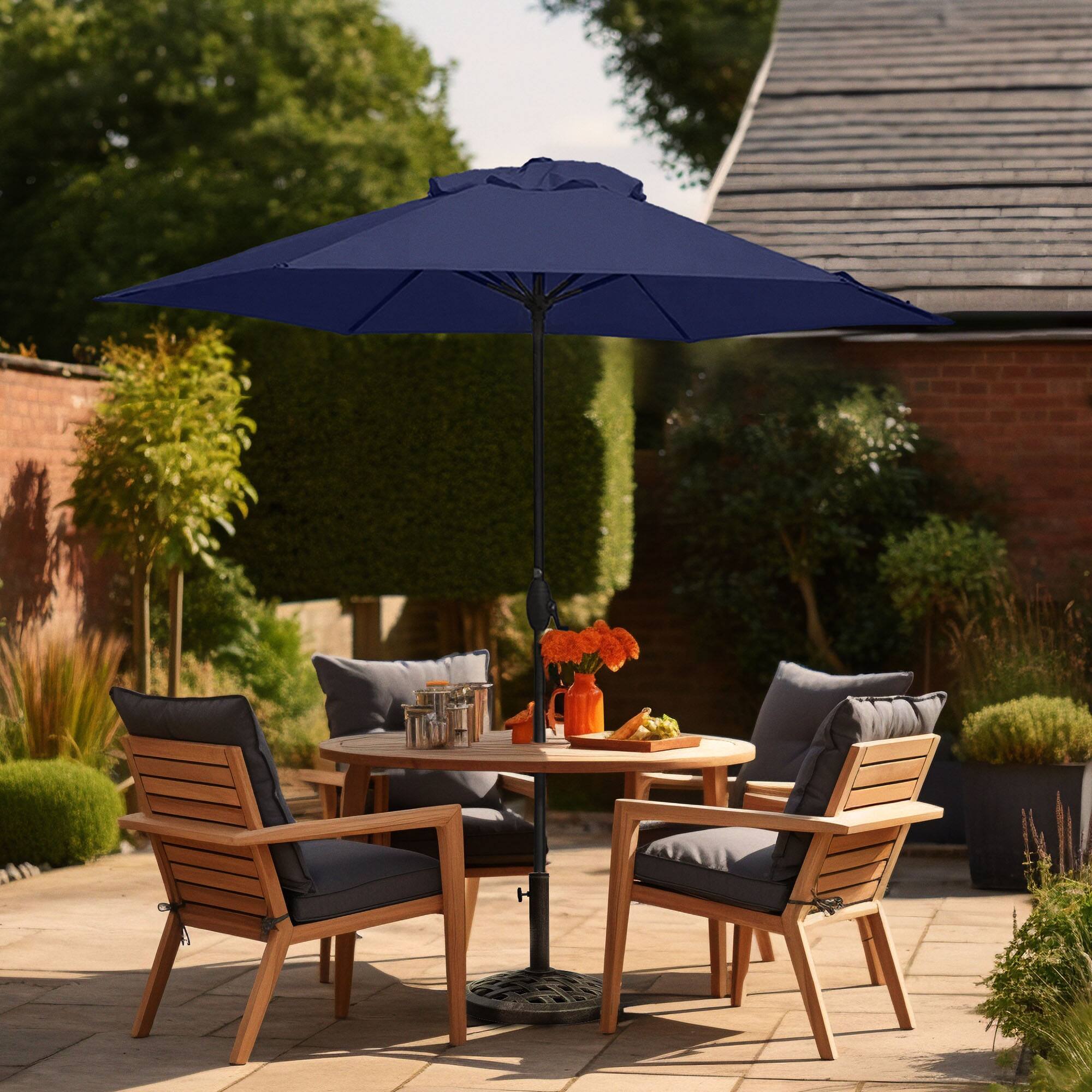 Alt View 2. Four Seasons Courtyard - Four Seasons Courtyard Brookfield 9 Foot Outdoor Patio Market Umbrella, Navy - Navy Blue.