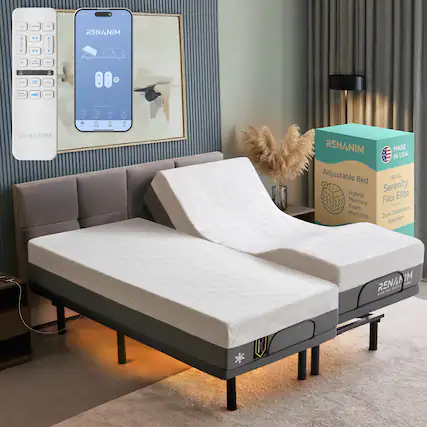 - I - . - i RENANIM - - - - - - d - O - i - - 1 I I 2 - RENANIM RENANIM MADE IN USA Adjustable Bed MODEL Serenity Hybrid Flex Elite E ~ Memory Foam Clearance Mattress Zero Function M RENAN rad NETE ALdE 2120101
