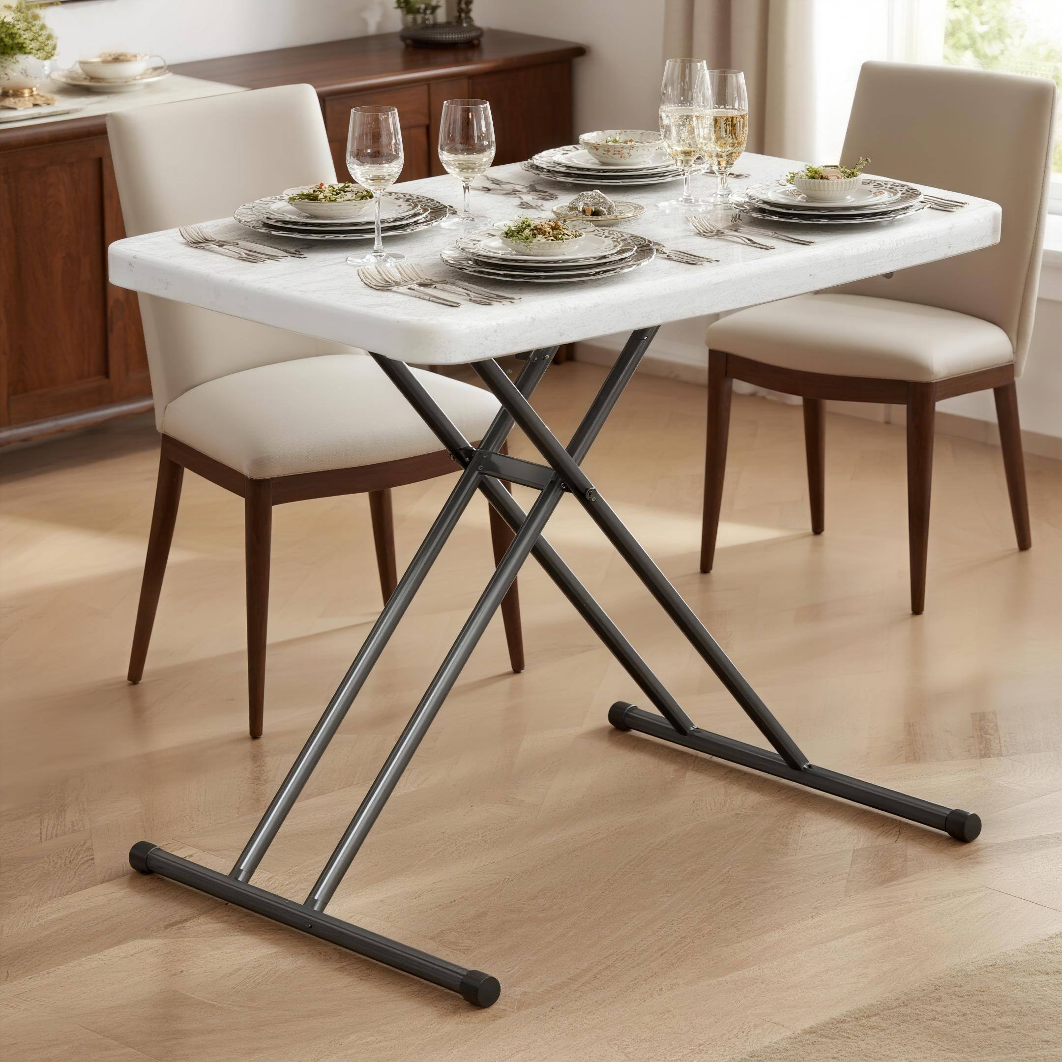 Angle. Vipbear - 30" Folding Plastic Table, Laptop TV Tray Table Durable Adjustable Height Portable Snack Table,Easy Fold and Storag - White.