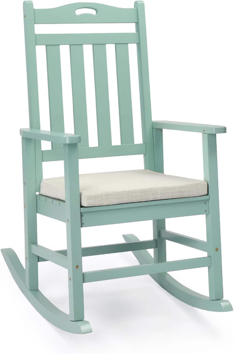 Winado - Wooden Rocking Chair, Heavy Duty 450LBS with High Backrest, Cushion All-Weather Lounge Rocker Support for Outdoor Garden - Mint Green