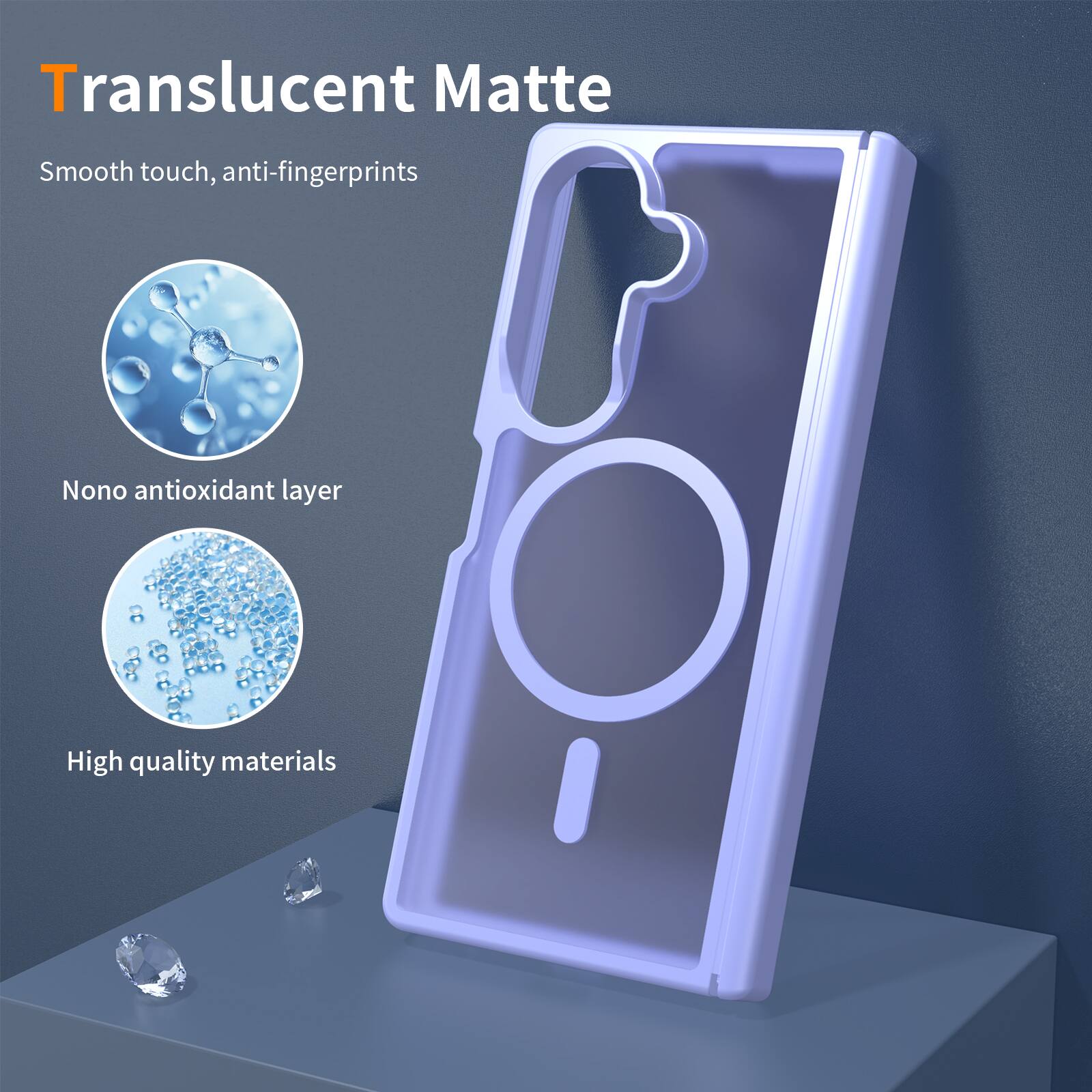 Translucent Matte  
Smooth touch, anti-fingerprints  
Nano antioxidant layer  
High quality materials