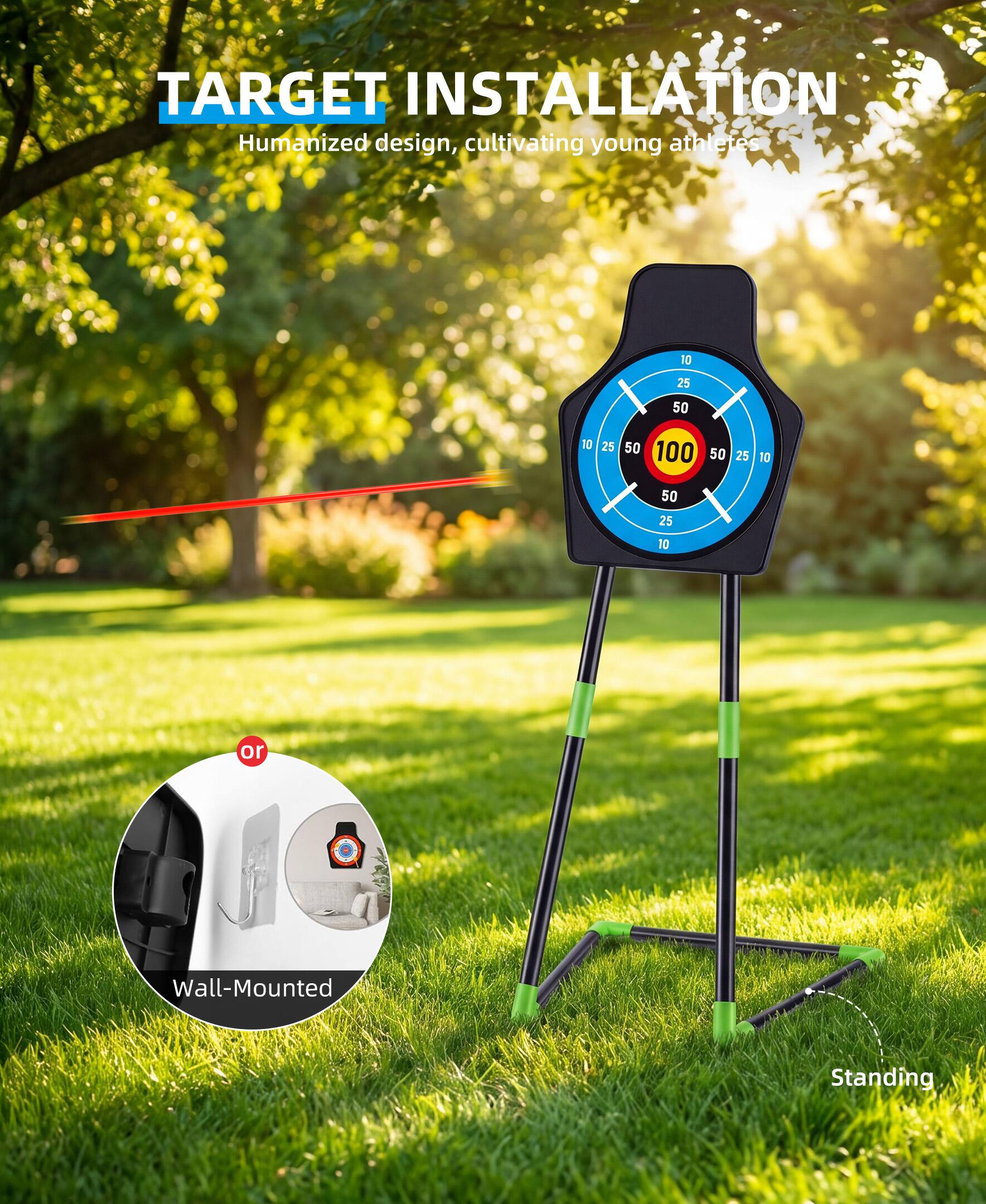 TARGET INSTALLATION  
Humanized design, cultivating young athletes  

TO 25 50 10 25 50 100 50 25 10 50 25  

or  

Wall-Mounted Standing