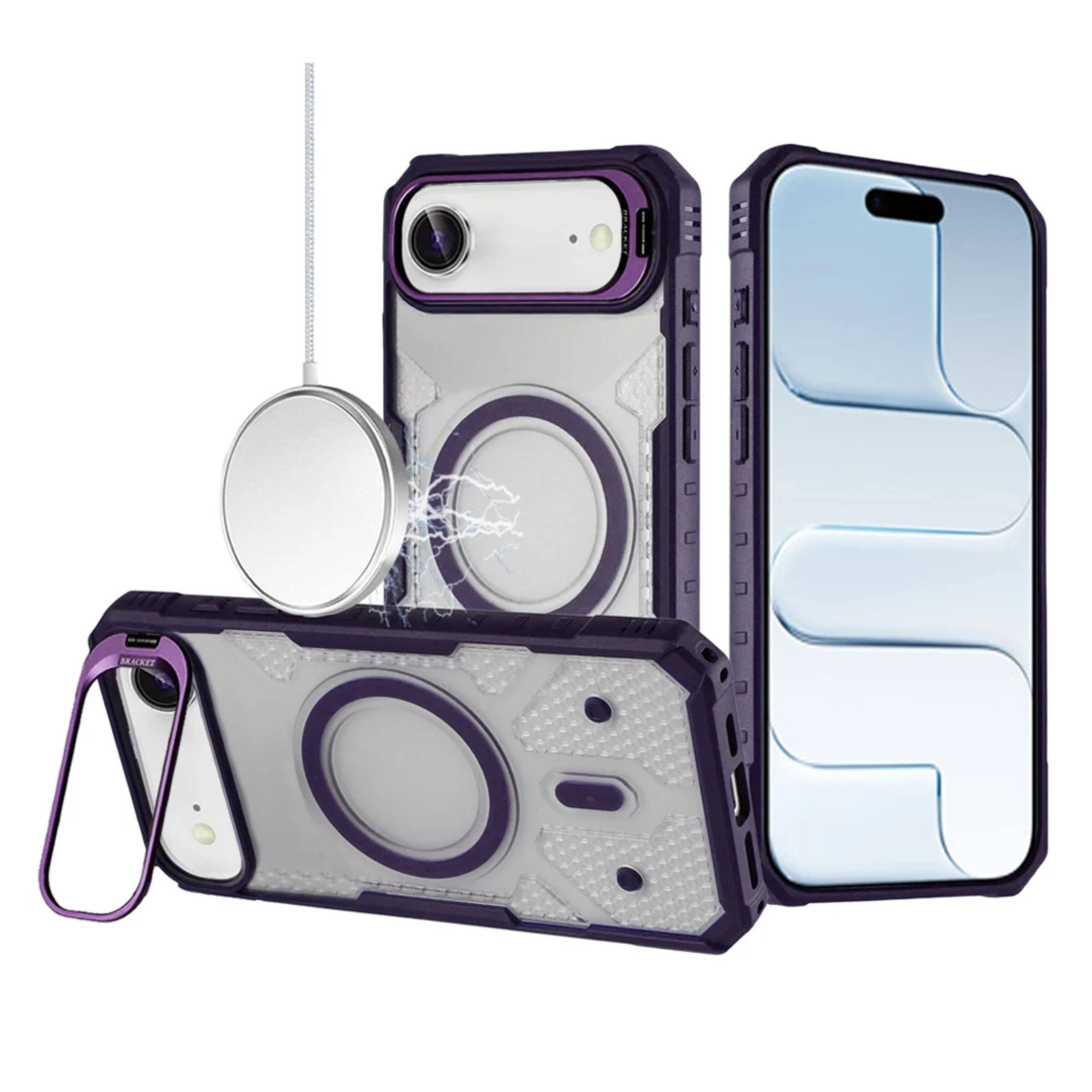 Angle. Kitcheniva - Rugged Camera Stand Magnetic Circle With Tempered Glass For iPhone Air Dark Purple - Dark Purple.