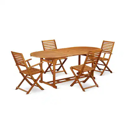 Front. East West Furniture - Wooden Patio Set Natural Oil - Brown.