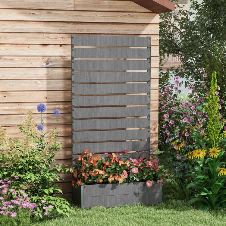 Alt View 2. PULUZ - Trellis Planter for Climbing Plants, Raised Garden Bed with Trellis, Planter Box for Outdoor Garden - Dark Gray.