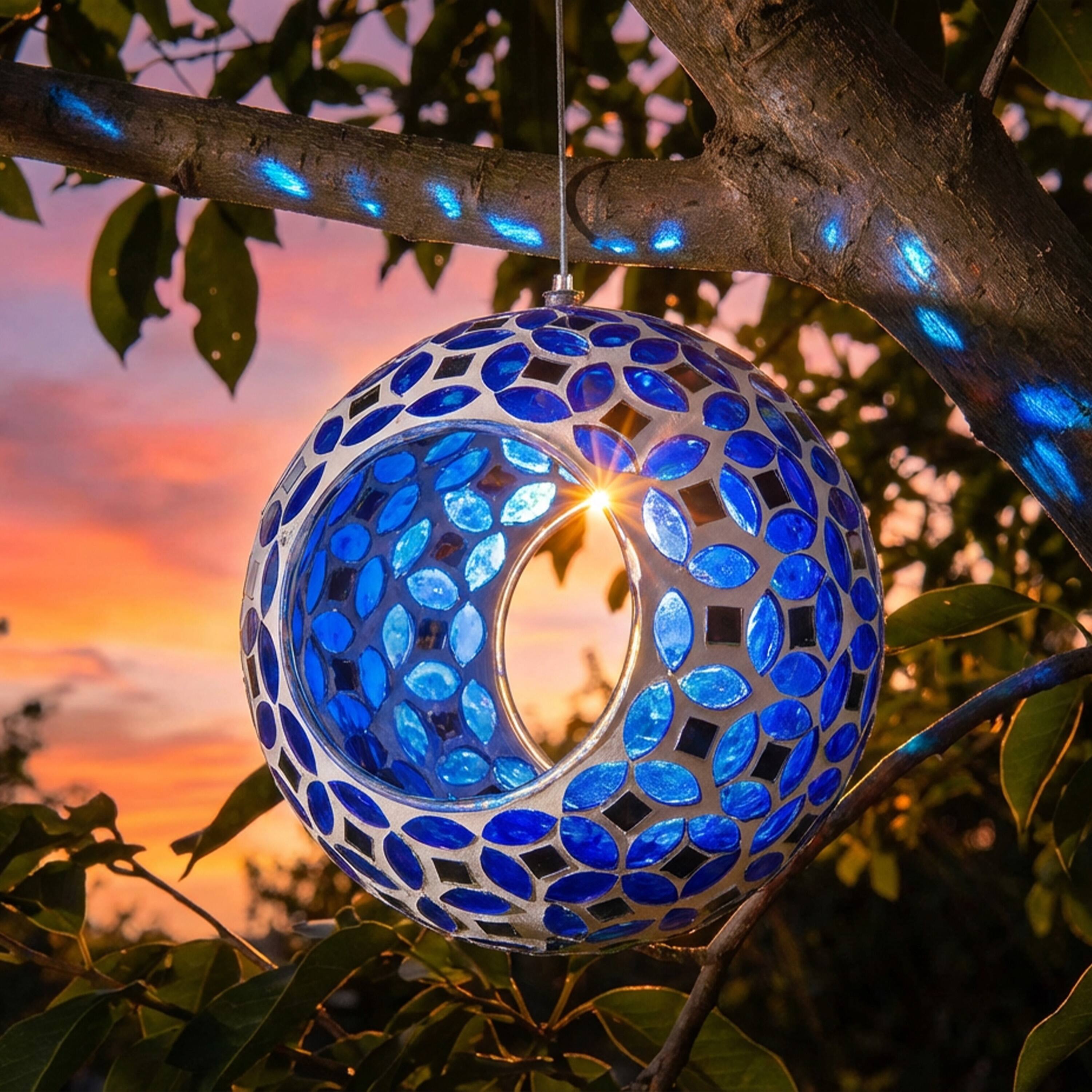 Alt View 1. Sunnydaze - Glass Fly-Through Hanging Bird Feeder - Lavender Mosaic.