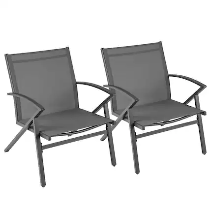 Front. Costway - Costway Patio Chairs Set of 2 with Heavy Duty Metal Frame Curved Backrests and Armrests - Grey.