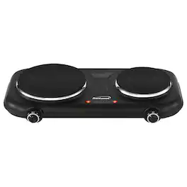 Brentwood - Double-Cast-Iron 1100W Countertop Electric Burner Hot Plate, Temperature Control, Power Indicator Light - Black