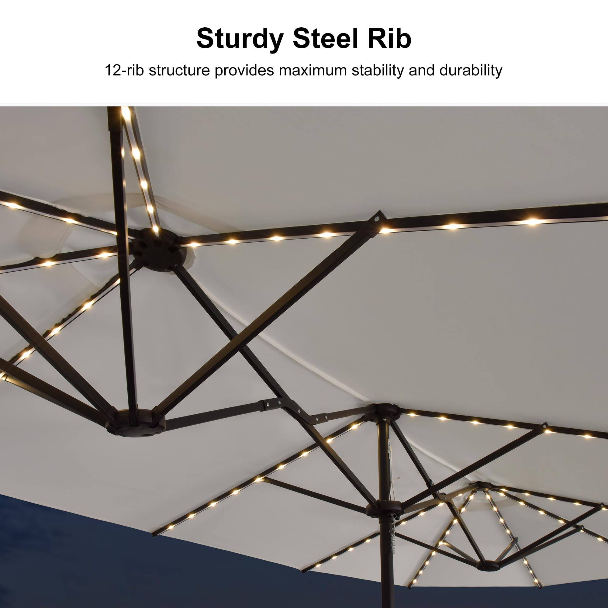 Sturdy Steel Rib  
12-rib structure provides maximum stability and durability
