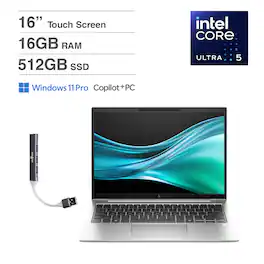 HP - EliteBook 840 Laptop 14.0 WUXGA (Intel Ultra 5 125U, 16GB DDR5, 512GB PCIe SSD, Win 11 Pro) w/USB Hub - Natural Silver