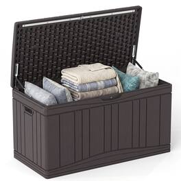 Costway - 80 Gallon Outdoor Deck Box with Gas Struts & Lock-Compatible Lid for Packages - Brown