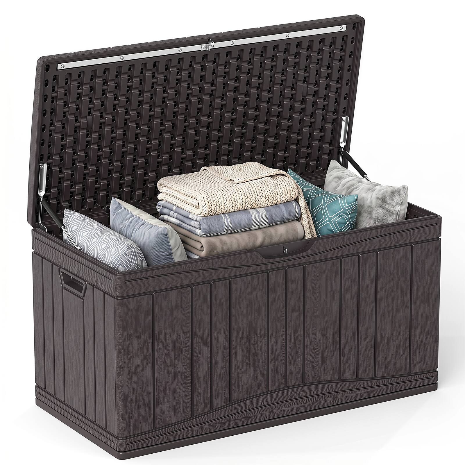 Front. Costway - Costway 80 Gallon Outdoor Deck Box with Gas Struts & Lock-Compatible Lid for Packages - Brown.