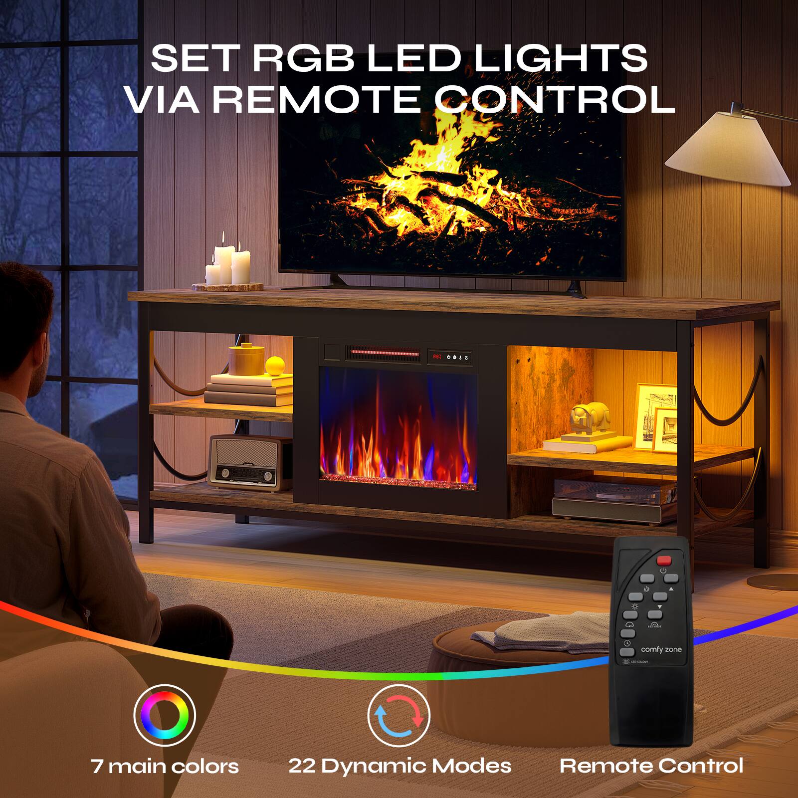 SET RGB LED LIGHTS VIA REMOTE CONTROL

- 7 main colors
- 22 Dynamic Modes
- Remote Control