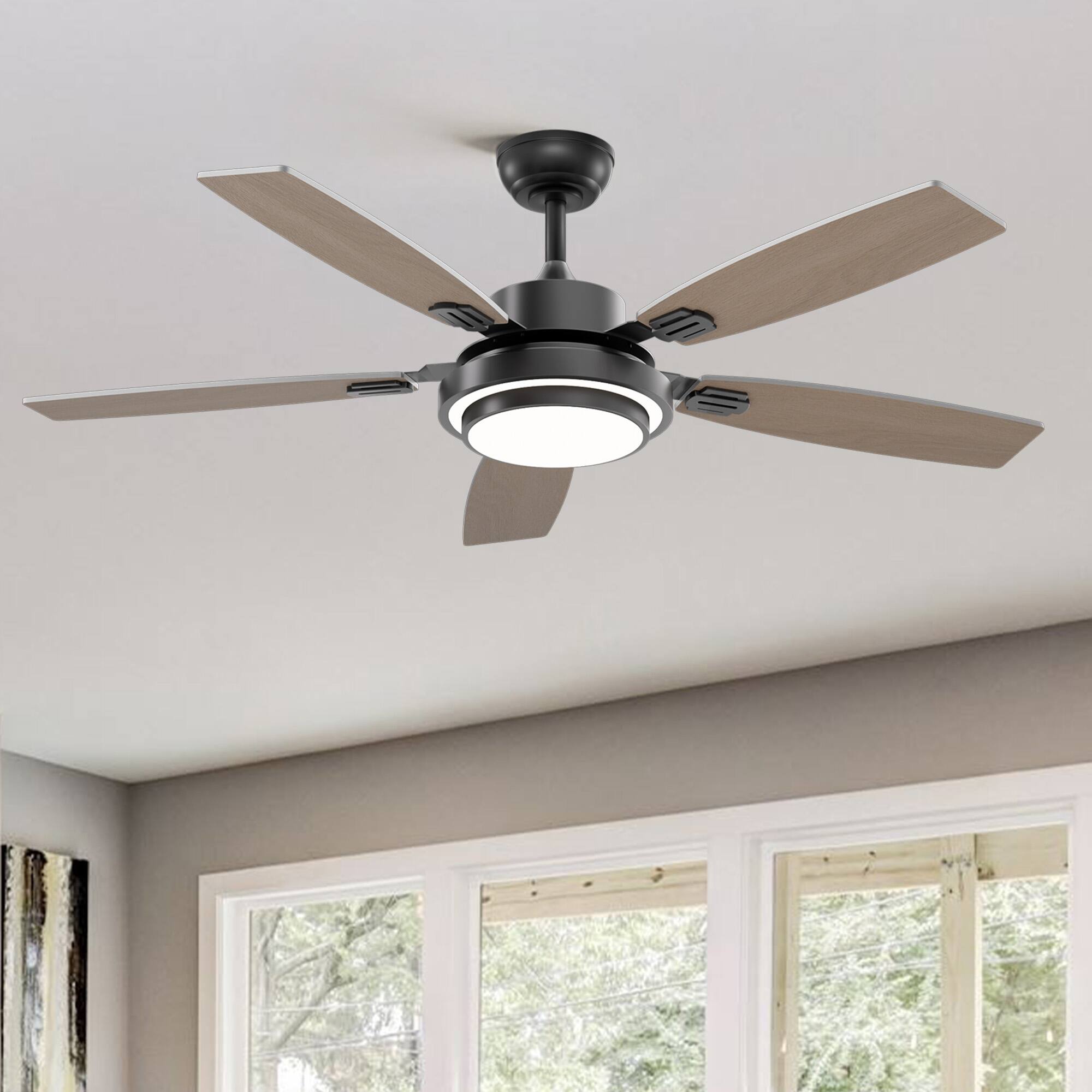 Angle. Siljoy - 52 Inch Modern Ceiling Fans with Lights and Remote Control - Black.