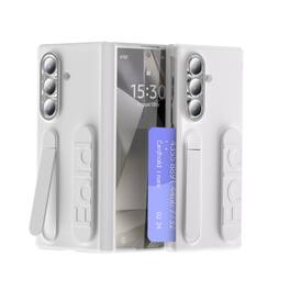 Dteck - Case for Samsung Galaxy Z Fold7 Shockproof Hand Grip Card Slot Stand Hinge Protection Cover Built-in Screen Protector - White