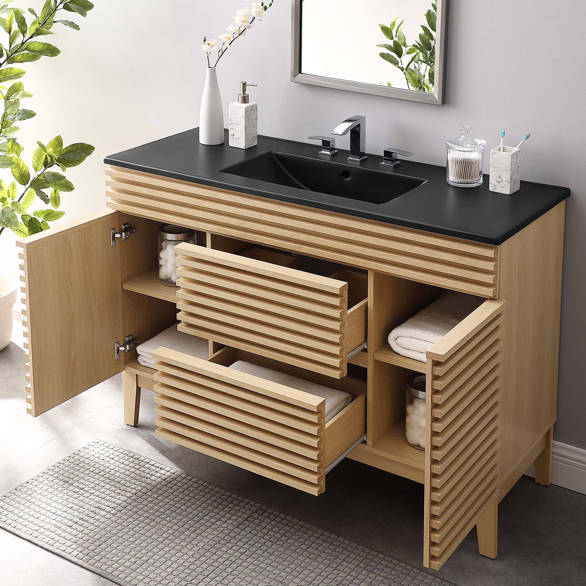 Back. Modway - Render 48" Bathroom  Vanity with Black Basin Included - Oak Black.