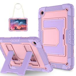 Dteck - Heavy Duty Rugged Case for Samsung Galaxy Tab A11+ / A9+ 11 Inch with Multi-Angle Kickstand and Shoulder Strap - Purple+Rosegold