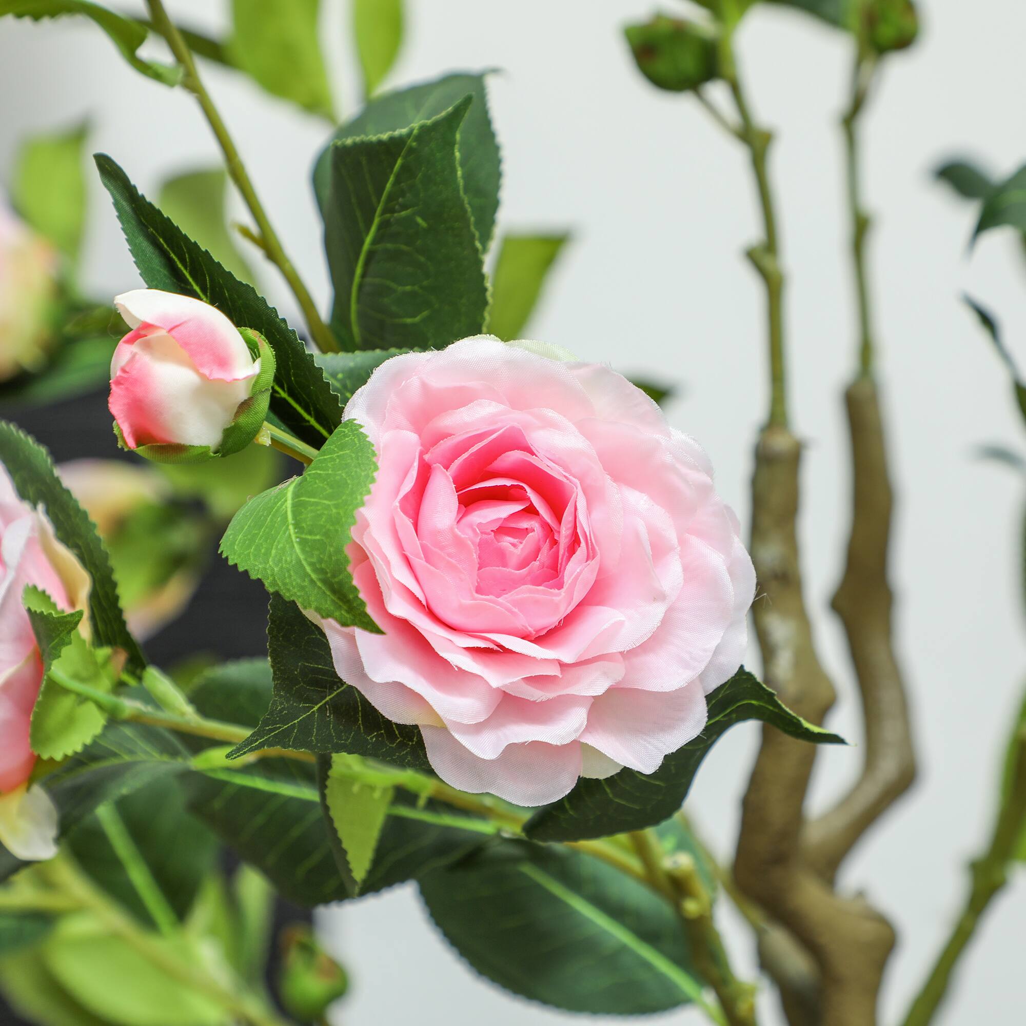 Alt View 8. Homcom - Set of 2 Decorative Artificial Plants, Camellia Flowers in Pots, Fake Plants for Home Indoor Outdoor Decor - Pink.