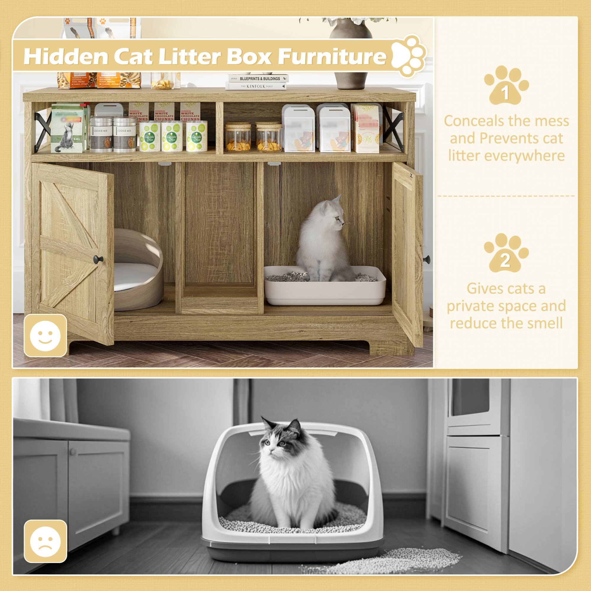 Hidden Cat Litter Box Furniture

1. Conceals the mess and Prevents cat litter everywhere
2. Gives cats a private space and reduce the smell