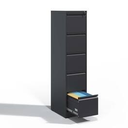 Boyel Living - 5-Drawer Metal Vertical File Cabinet with Lock, Steel Office Filing Cabinet for A4/Legal - Black