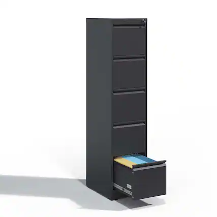 Front. Boyel Living - 5-Drawer Metal Vertical File Cabinet with Lock, Steel Office Filing Cabinet for A4/Legal - Black.