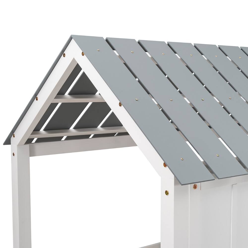 Alt View 6. Loheer - Loheer Twin House Bed Low Loft Kids Playhouse Bed with Roof White - White.