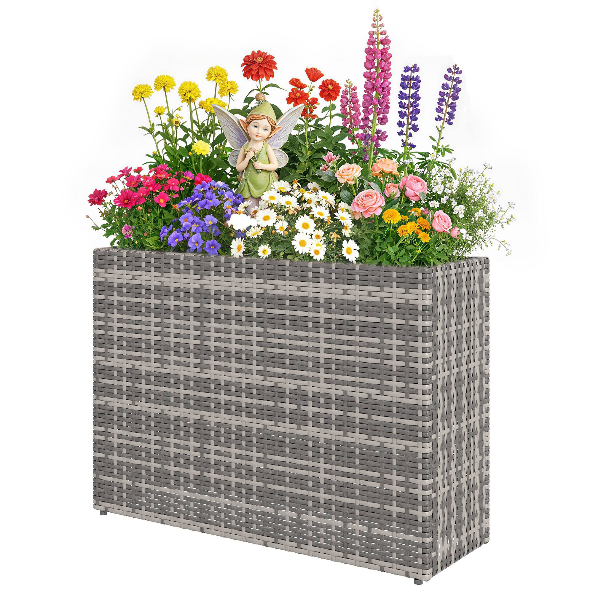 Front. Outsunny - Rectangular Planter with Removable Liner, Holes - Gray.