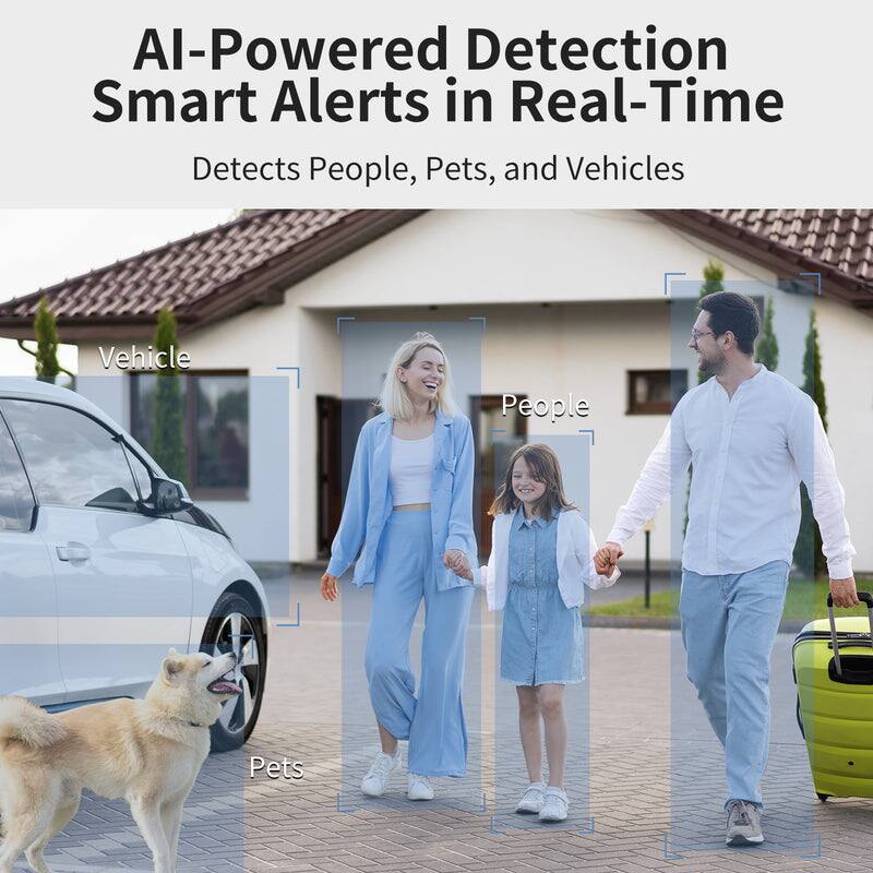 AI-Powered Detection Smart Alerts in Real-Time  
Detects People, Pets, and Vehicles  

Vehicle  
People  
Pets