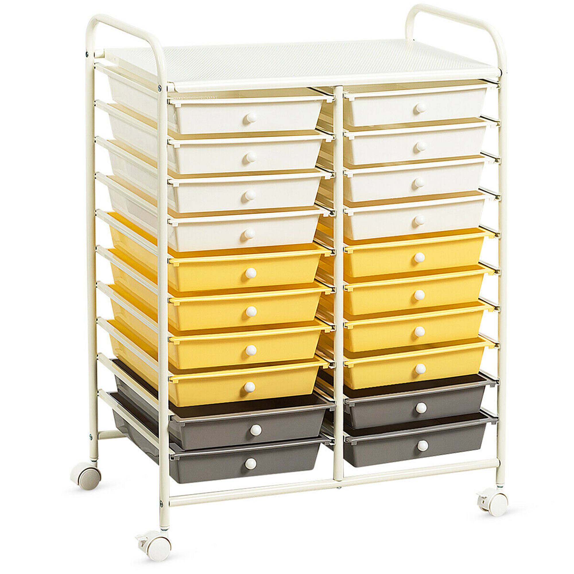 Alt View 2. Gymax - Gymax Office Rolling Cart 20 Storage Drawers Scrapbook Paper Studio Organizer Mixed Yellow - White, Yellow, Black.