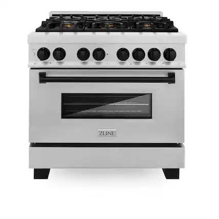 Front. ZLINE - ZLINE Autograph 36 in. Legacy Dual Fuel Range in Satin Steel & Black Accents (RASZ-SN-36-MB) - Stainless steel.