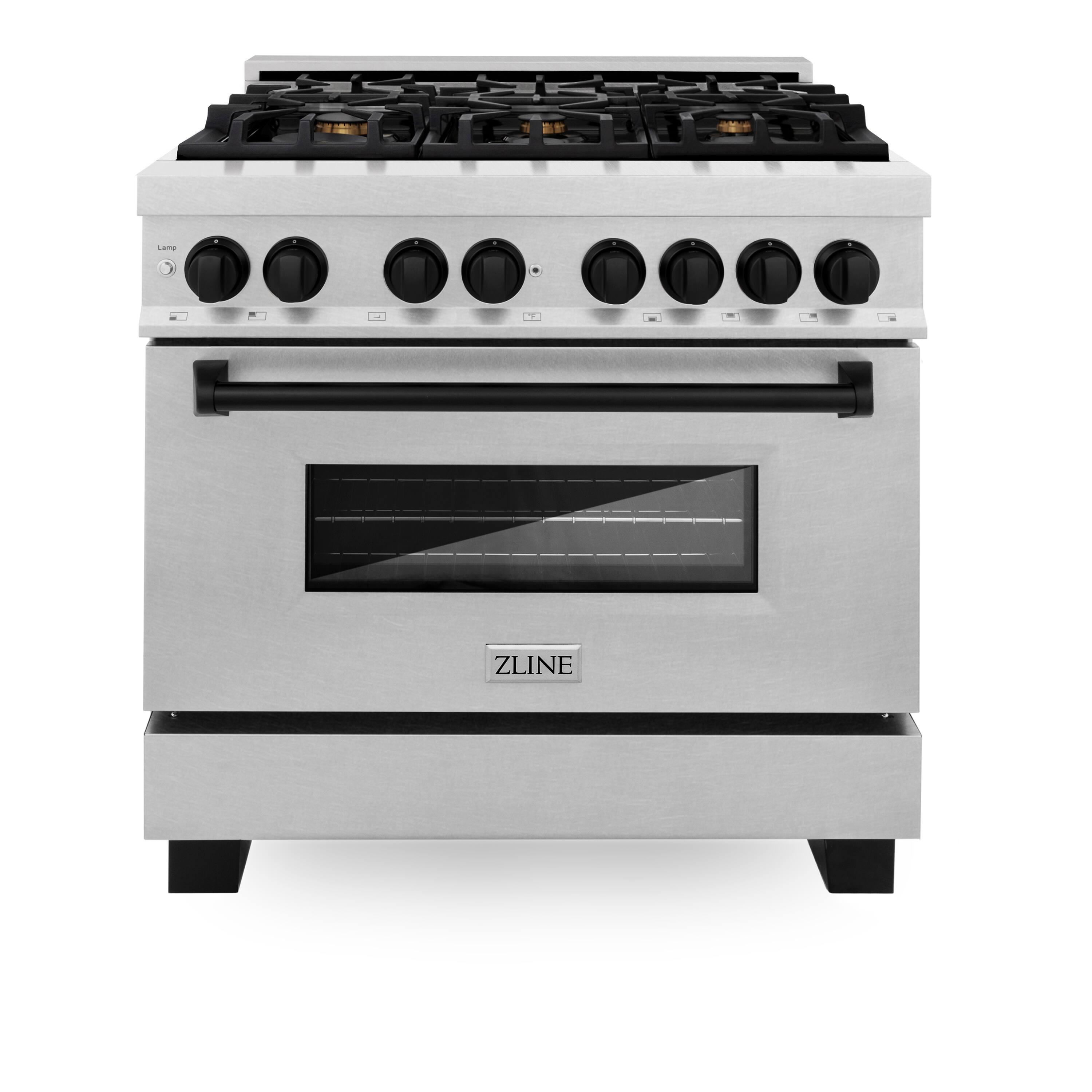 ZLINE - Autograph 36 in. Legacy Dual Fuel Range in Satin Steel & Black Accents (RASZ-SN-36-MB) - Stainless Steel
