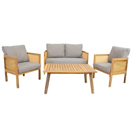Front. Sunnydaze - Sanibel 4-Piece Acacia Outdoor Conversation Set - Grey.