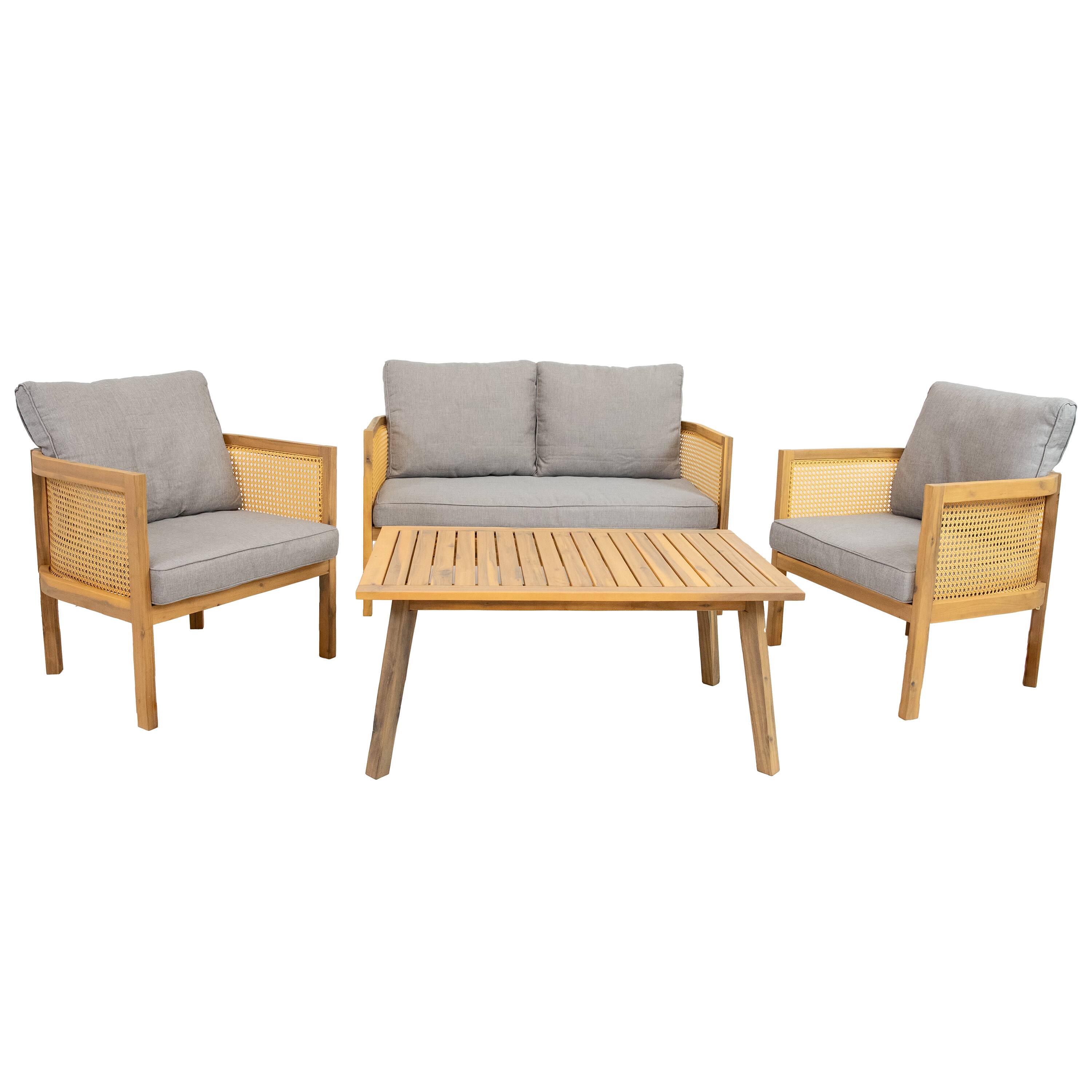 Front. Sunnydaze - Sanibel 4-Piece Acacia Outdoor Conversation Set - Grey.
