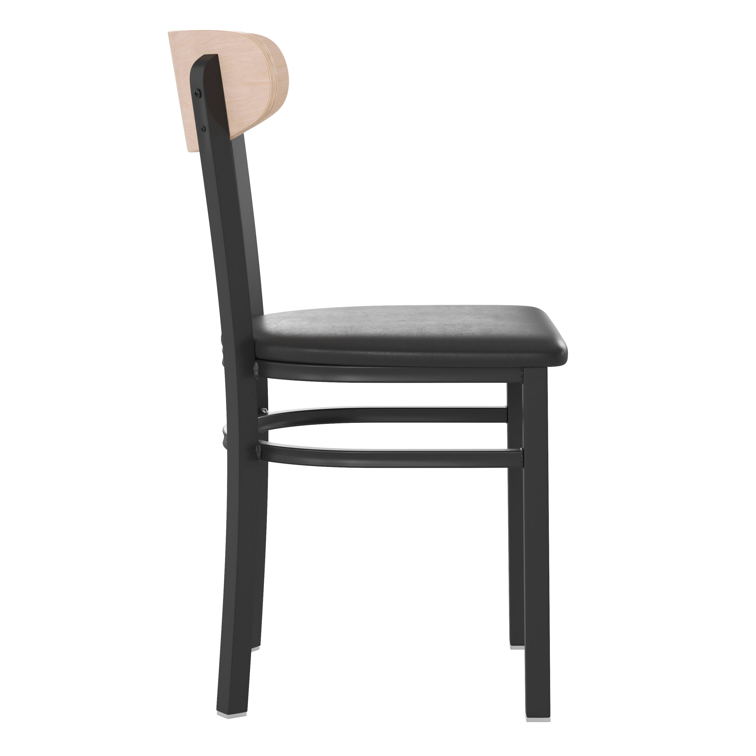 Alt View 8. Emma + Oliver - Yara Industrial Dining Chair with Rolled Steel Frame and Solid Wood Seat - 500 lbs. Static Weight Capacity - Natural Birch Wood Back/Black Vinyl Seat.