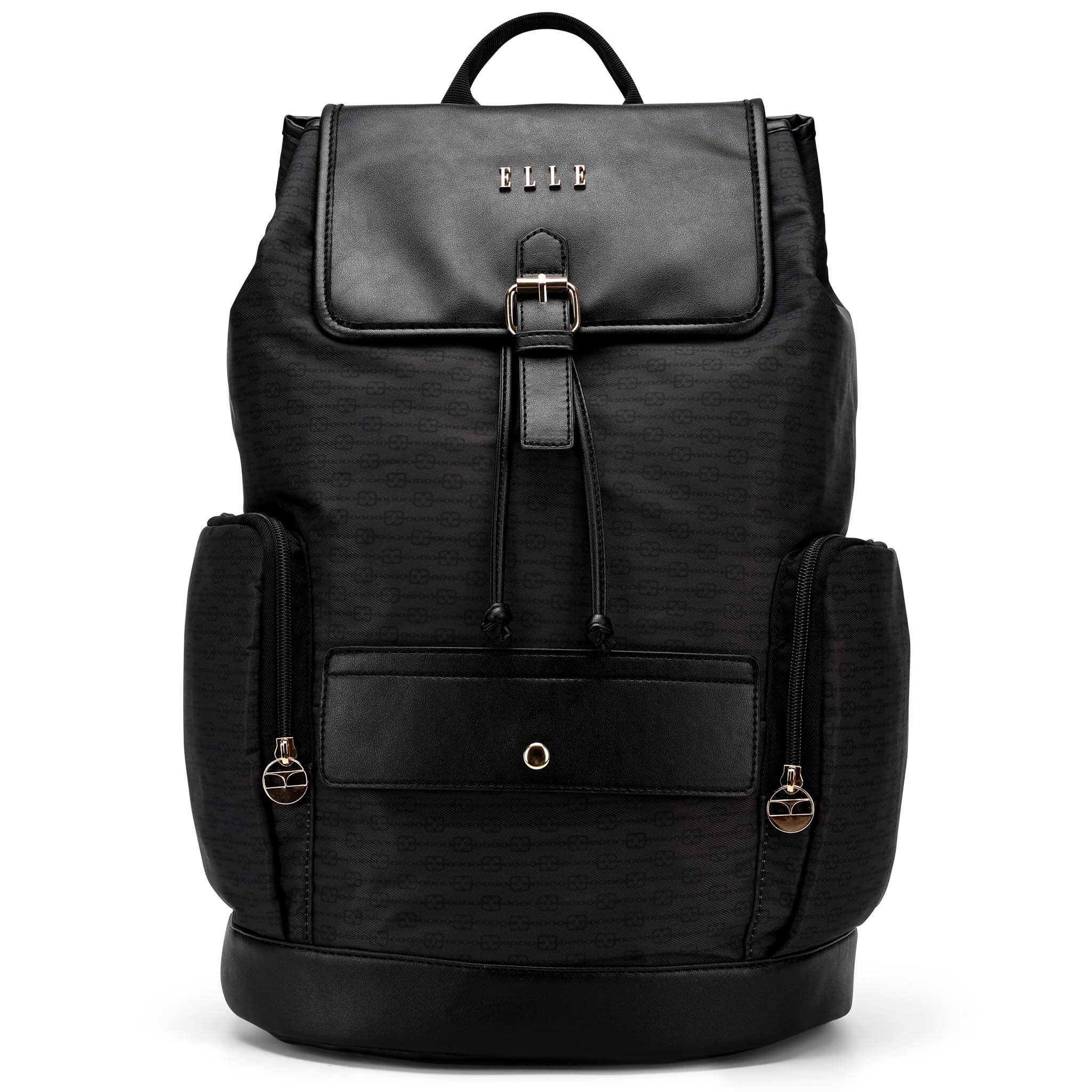 Front. Elle - ELLE Eleganza 25L Monogram Backpack - Black - Black.