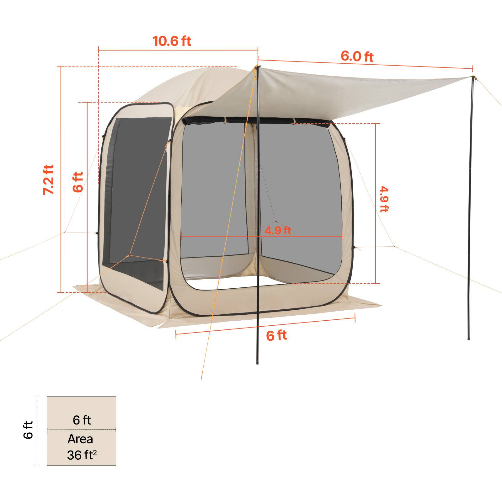 10.6 ft  
6.0 ft  
7.2 ft  
6 ft  
4.9 ft  
4.9 ft  
6 ft  
6 ft  
6 ft  
Area: 36 ft²