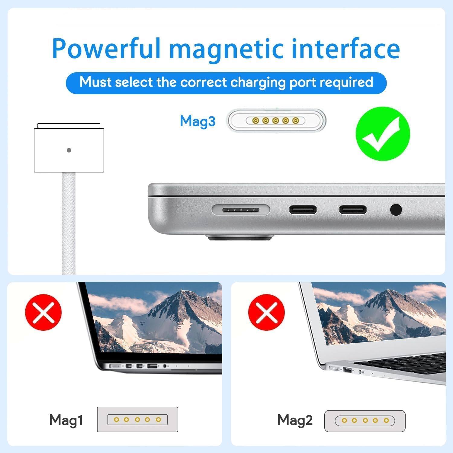 Powerful magnetic interface  
Must select the correct charging port required  

Mag3 ✓  

Mag1 ❌  

Mag2 ❌