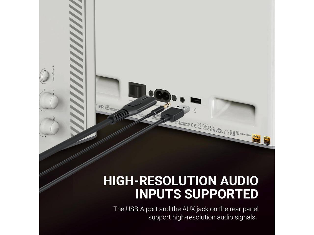 FIER - - -188 CE UK CA 216 1204NG HiRes H-Res AUDIO HIGH-RESOLUTION AUDIO INPUTS SUPPORTED

The USB-A port and the AUX jack on the rear panel support high-resolution audio signals.