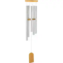 FC Design - 30" Long Silver Wood Top Traditional Wind Chime Outdoor Patio or Garden Hanging Decoration